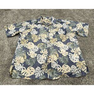 Vintage Cooke Street Blue Hawaiian Short Sleeve Button Up Shirt Leaves XL EUC